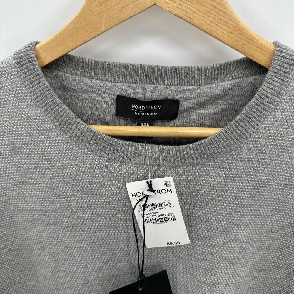Nordstrom Signature Mens Size 2XL NWT 25% Wool Blend Gray Sweater Birdseye Print